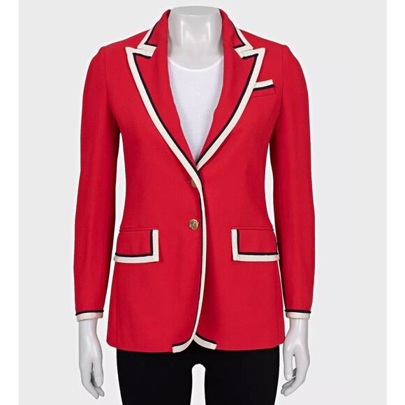 Gucci Red Fitted Jacket Contrast Trim IT38 XS